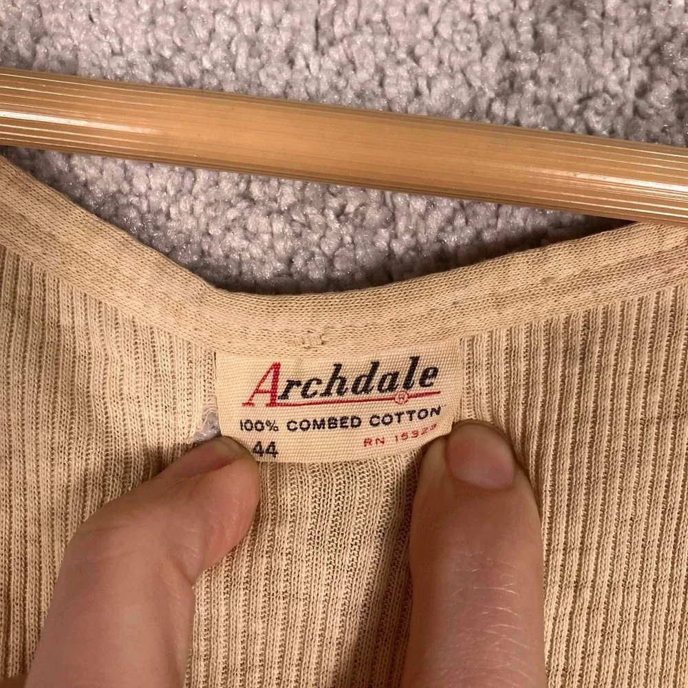 Vintage 60s Archdale Mens Tank Top Beige Cotton Distressed Undershirt Size 44